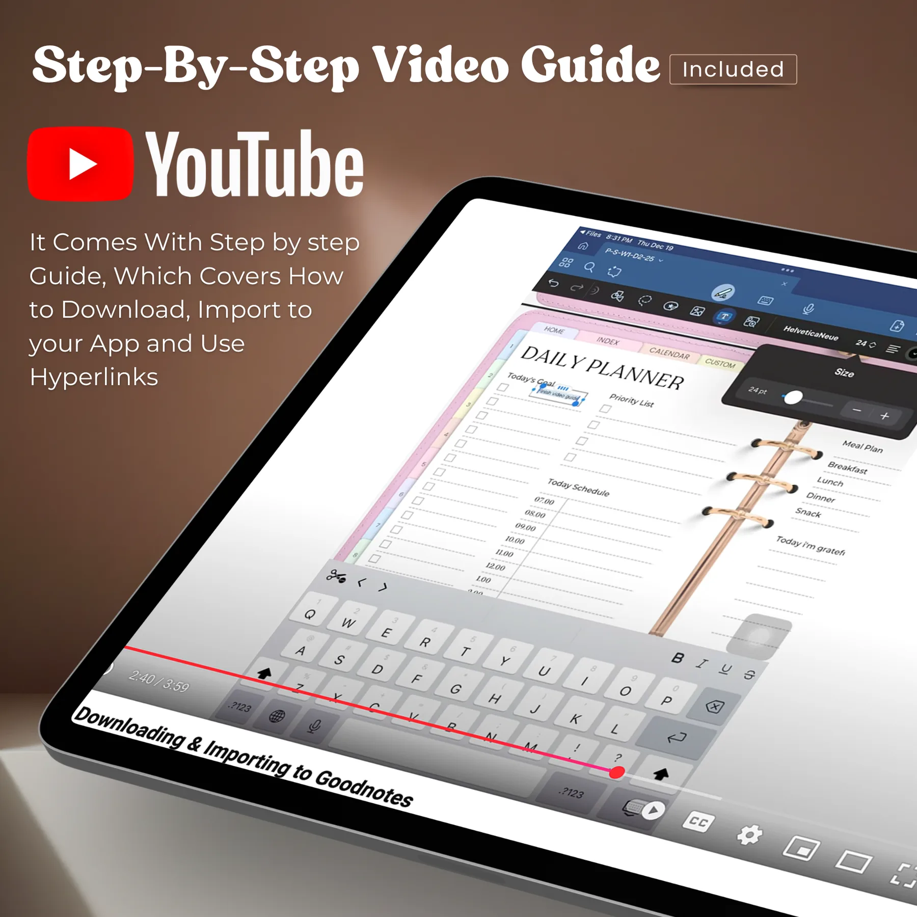 Step-by-step video guide preview showing how to download and import the planner